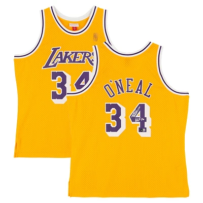 Maillot Swingman Mitchell & Ness 1996-97 dédicacé par Shaquille O'Neal des Los Angeles Lakers avec inscription « HOF 16 »