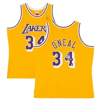 Maillot Swingman Mitchell & Ness 1996-97 dédicacé par Shaquille O'Neal des Los Angeles Lakers avec inscription « HOF 16 »