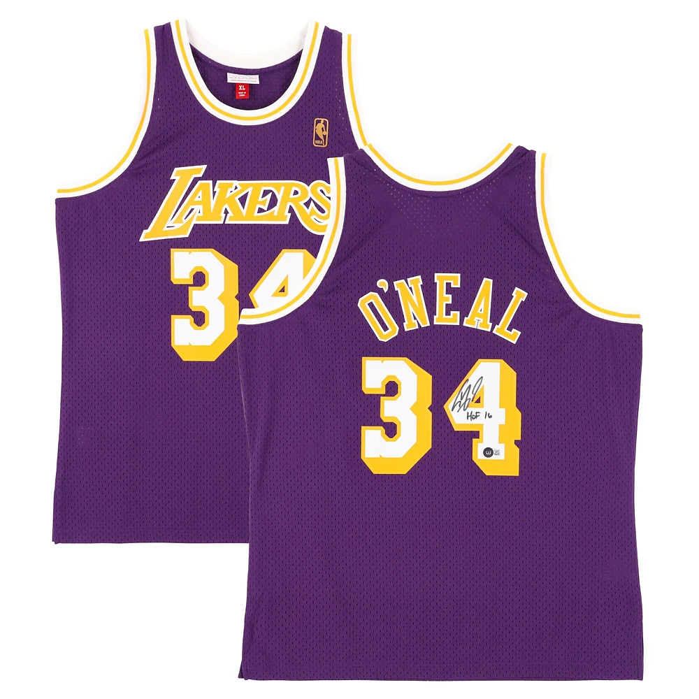 Maillot Swingman violet autographié par Shaquille O'Neal des Los Angeles Lakers Mitchell & Ness - avec inscription « HOF 16