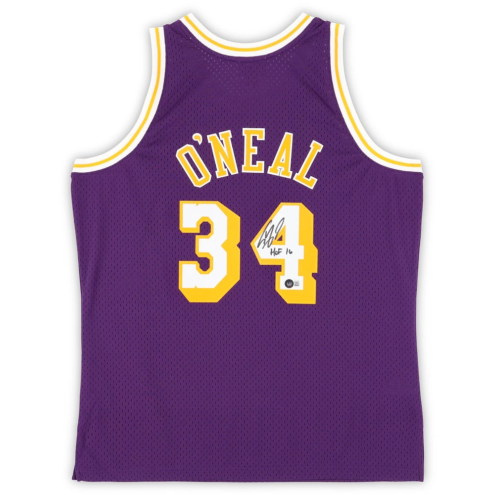 Maillot Swingman violet autographié par Shaquille O'Neal des Los Angeles Lakers Mitchell & Ness - avec inscription « HOF 16