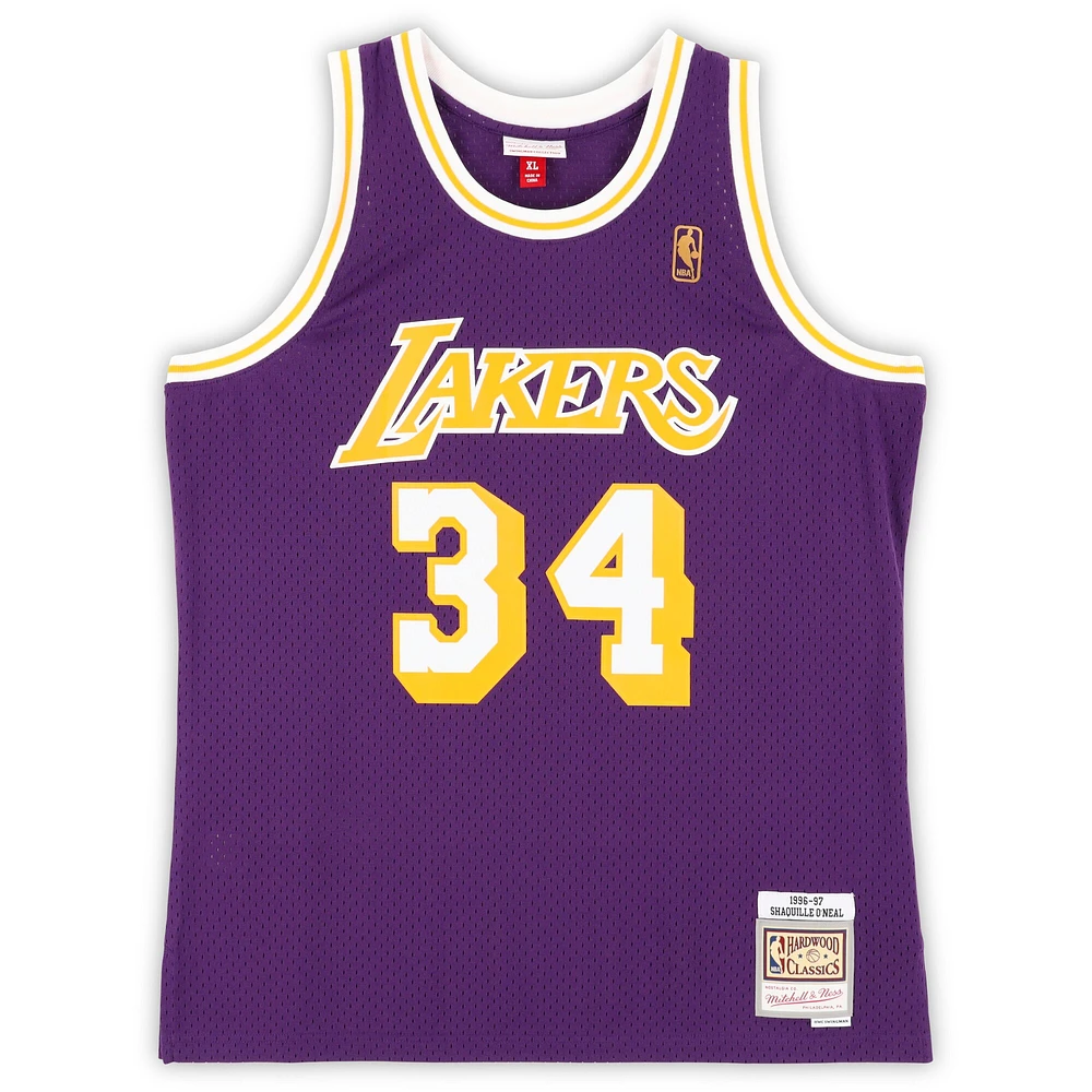 Maillot Swingman violet autographié par Shaquille O'Neal des Los Angeles Lakers Mitchell & Ness - avec inscription « HOF 16