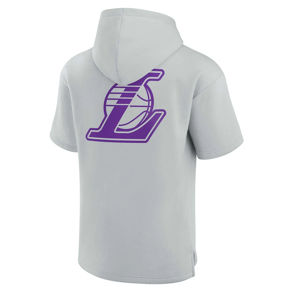 Sweat à capuche unisexe Fanatics gris Los Angeles Lakers Elements en polaire super douce manches courtes