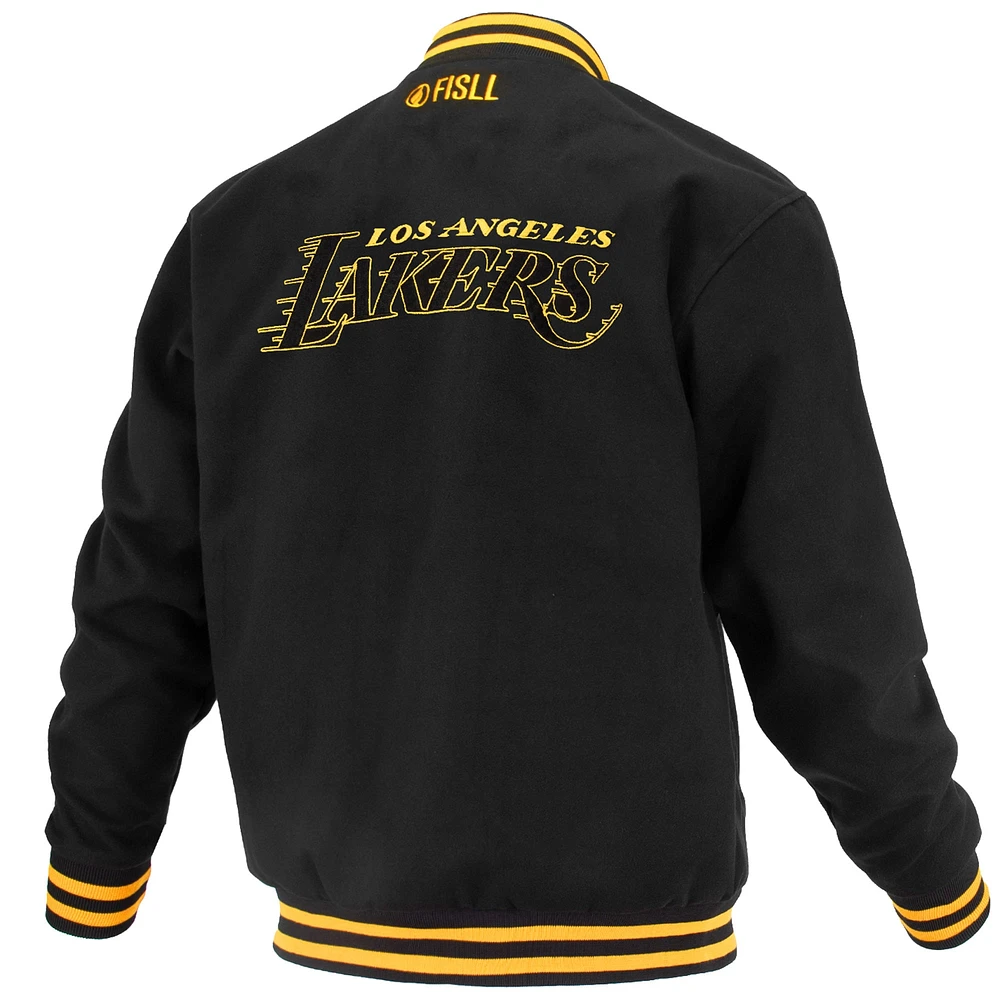 Veste universitaire unisexe FISLL noire à boutons-pression Logoman Shadow Collection des Los Angeles Lakers