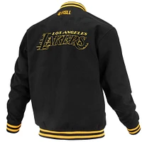 Veste universitaire unisexe FISLL noire à boutons-pression Logoman Shadow Collection des Los Angeles Lakers