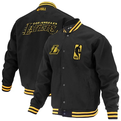 Veste universitaire unisexe FISLL noire à boutons-pression Logoman Shadow Collection des Los Angeles Lakers