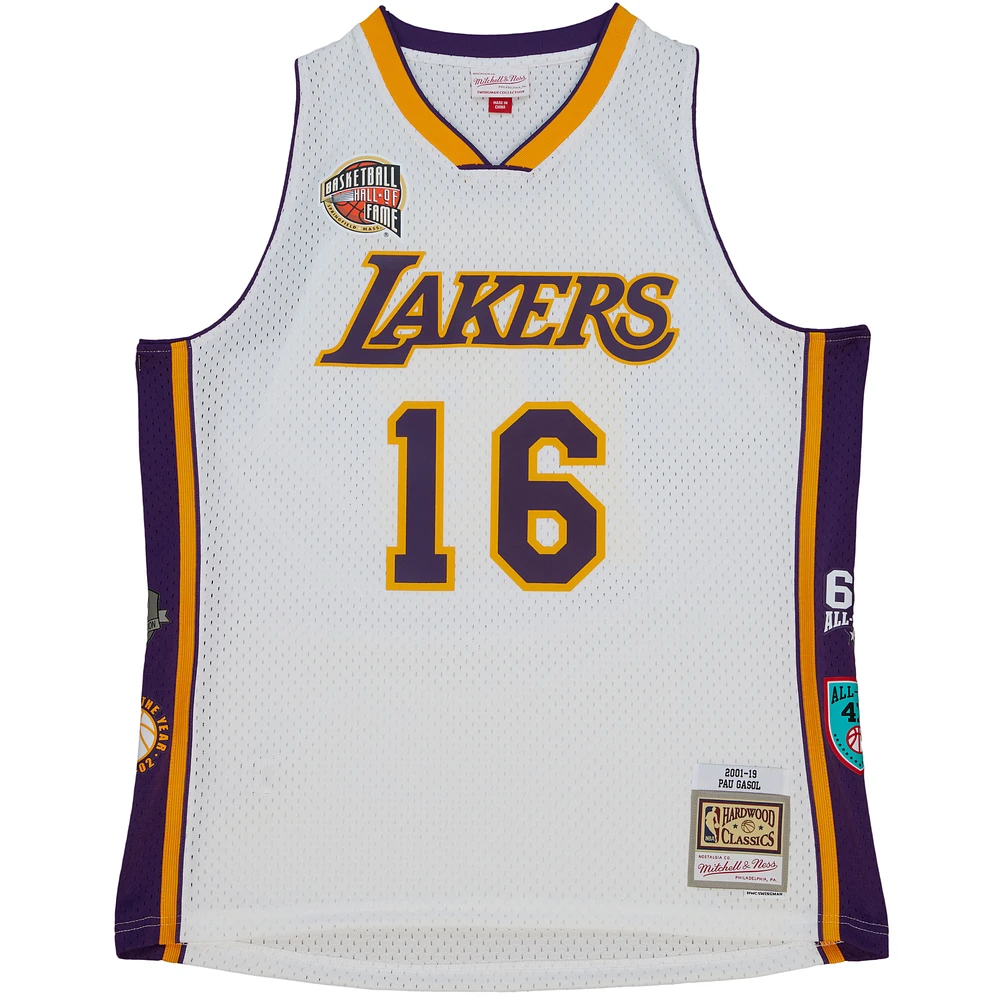 Unisex Mitchell & Ness Pau Gasol White Los Angeles Lakers Hall of Fame Class 2023 Throwback Swingman Jersey