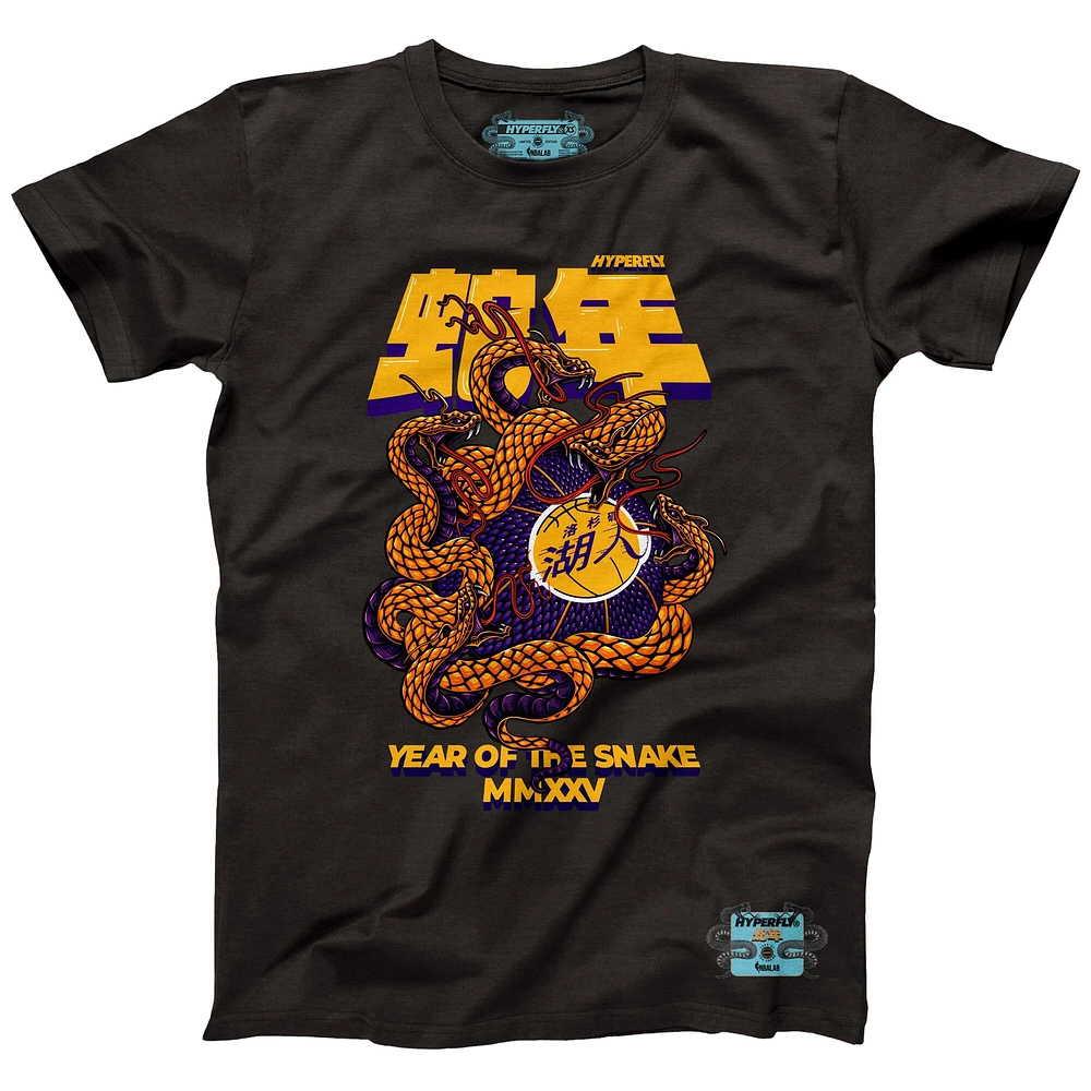 T-shirt unisexe NBALab x Hyperfly Heather Black Los Angeles Lakers Année du serpent Collection Nouvel An lunaire