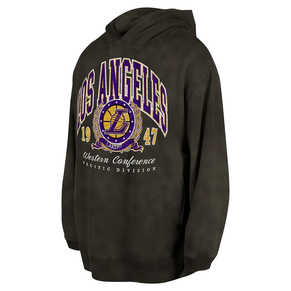 Unisex New Era  Charcoal Los Angeles Lakers Oversized Essentials Pigment Wash Fleece Pullover Hoodie