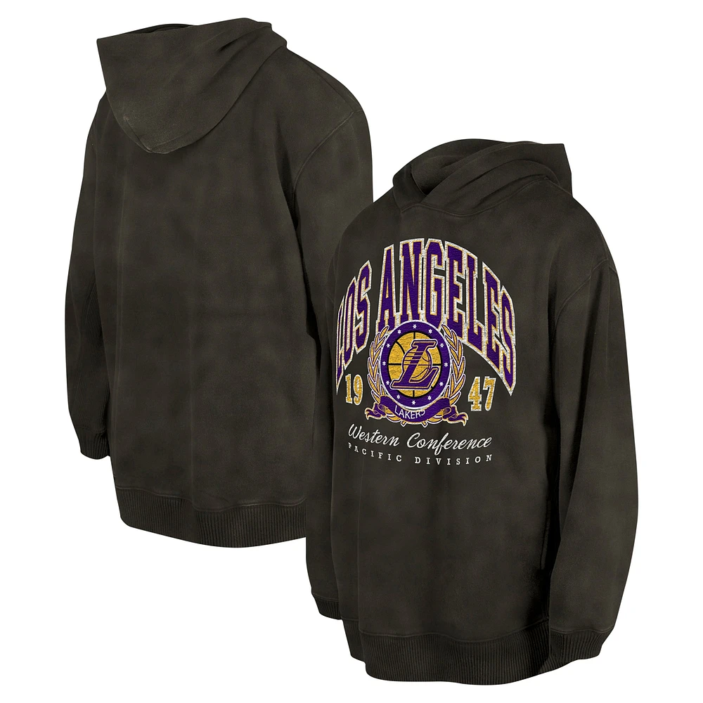 Unisex New Era  Charcoal Los Angeles Lakers Oversized Essentials Pigment Wash Fleece Pullover Hoodie