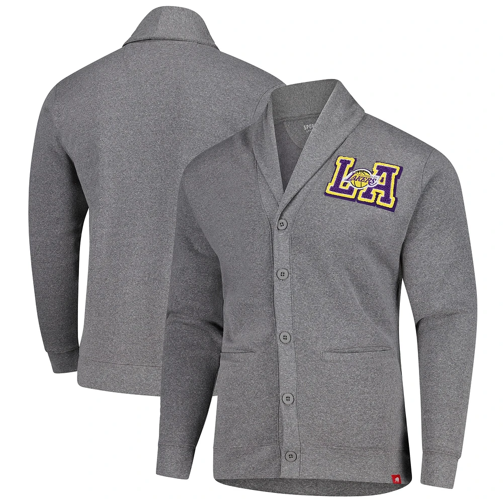 Pull cardigan unisexe Sportiqe Heather Grey Los Angeles Lakers Henshaw à boutons complets