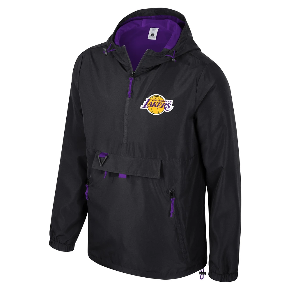 Veste coupe-vent unisexe Stadium Essentials noire Los Angeles Lakers Compete à fermeture éclair quart de tour