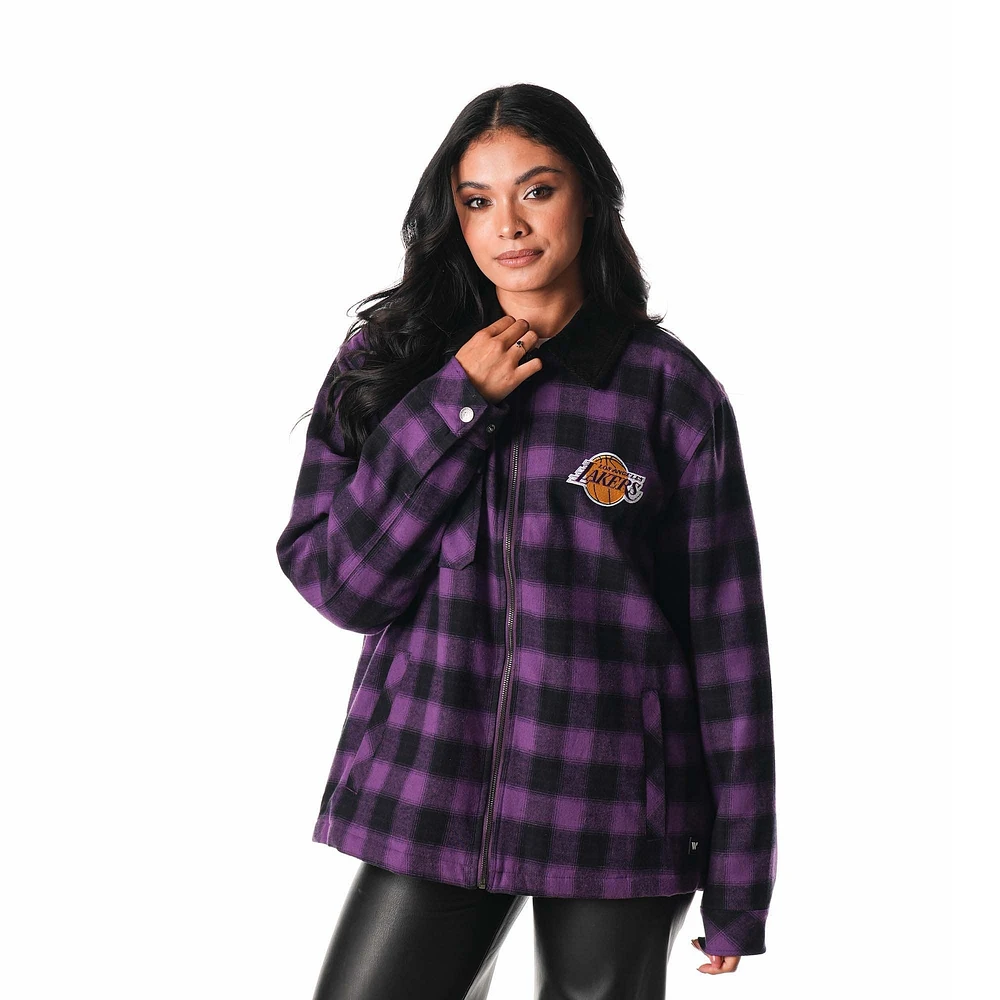 Veste-chemise unisexe en flanelle noire à fermeture éclair des Los Angeles Lakers de The Wild Collective