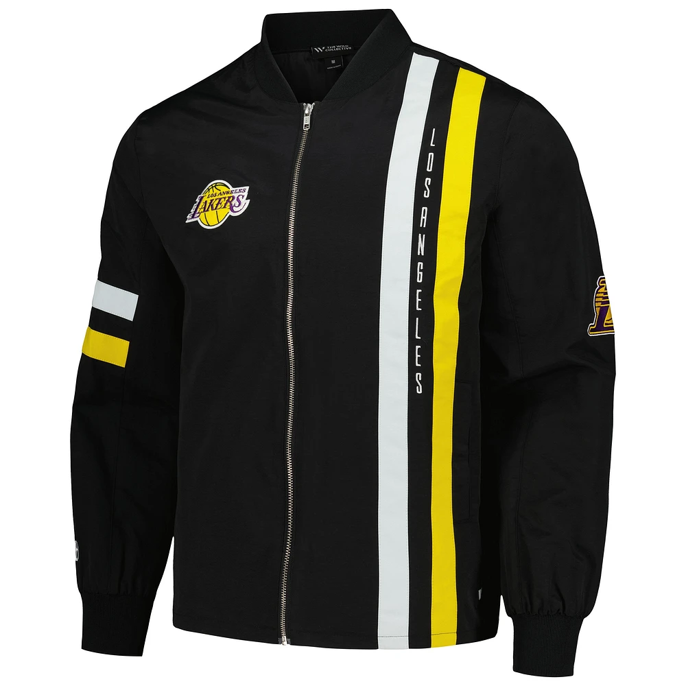 Blouson aviateur unisexe The Wild Collective noir Los Angeles Lakers Stitch Applique entièrement zippé