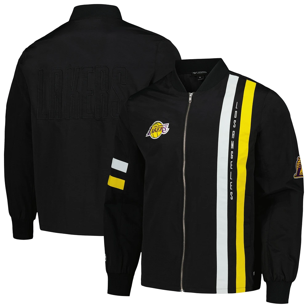 Blouson aviateur unisexe The Wild Collective noir Los Angeles Lakers Stitch Applique entièrement zippé