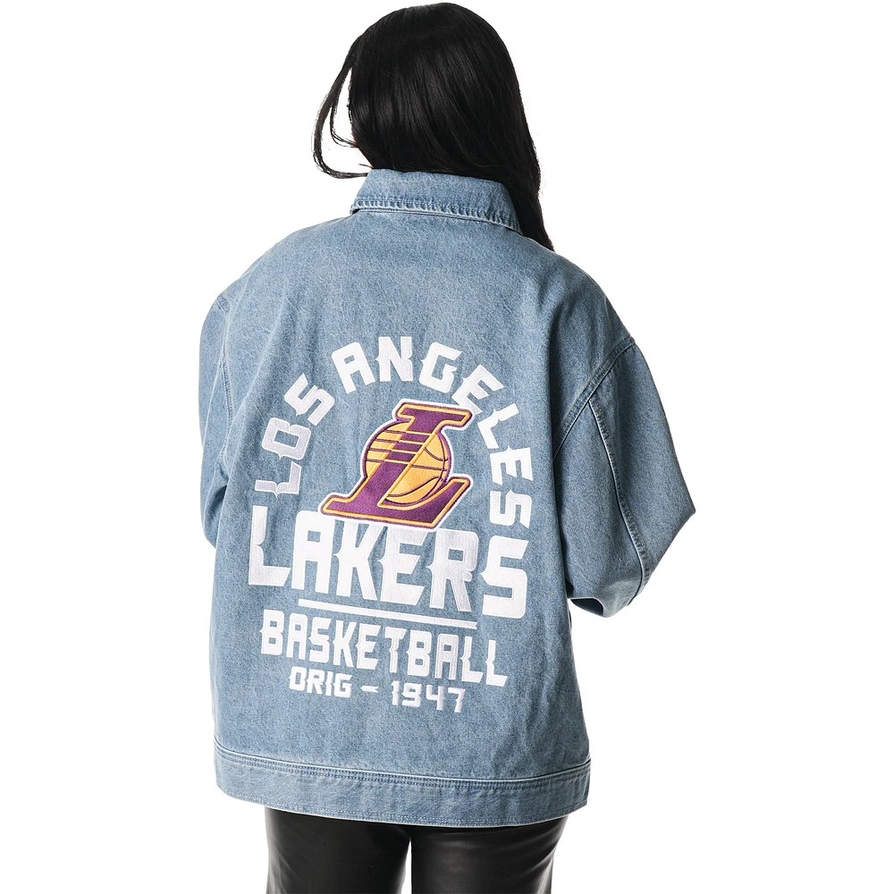 Veste en jean unisexe à fermeture éclair intégrale The Wild Collective Blue Los Angeles Lakers Coaches