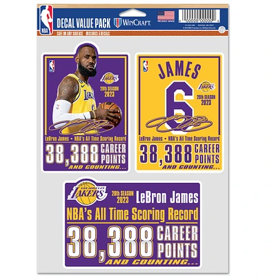 WinCraft LeBron James Los Angeles Lakers Record de notation de tous les temps de la NBA – Ensemble de trois autocollants