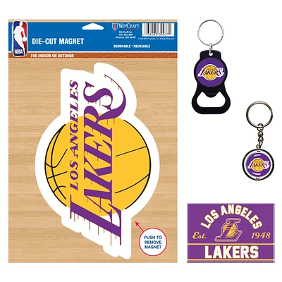 WinCraft Los Angeles Lakers 4-Pack Key Rings and Magnets Set