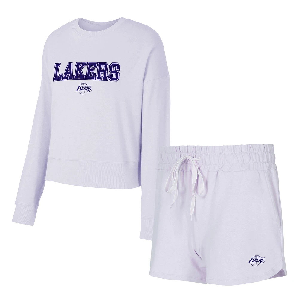 Women's Concepts Sport Light Purple Los Angeles Lakers Elevation Tri-Blend Long Sleeve T-Shirt & Shorts Set