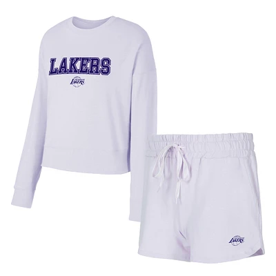 Women's Concepts Sport  Light Purple Los Angeles Lakers Elevation Tri-Blend Long Sleeve T-Shirt & Shorts Set