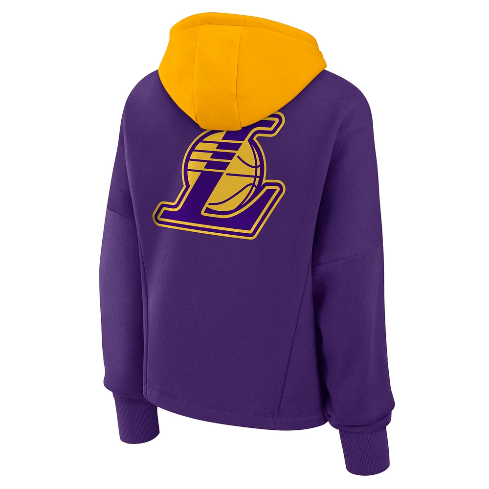 Women's Fanatics  Purple Los Angeles Lakers Post Up Boxy Pullover Hoodie