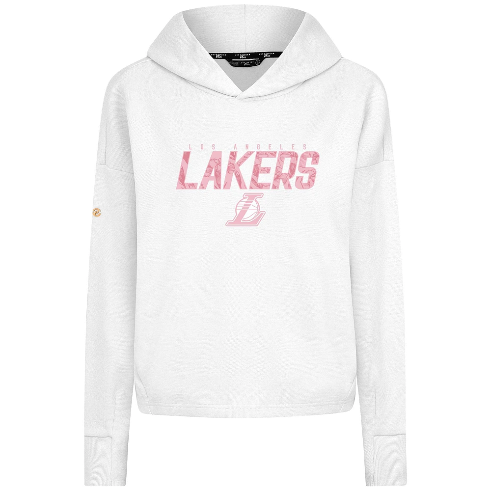 Women's Levelwear  White Los Angeles Lakers Mother's Day Sweet Floral Cropped Tri-Blend Pullover Hoodie