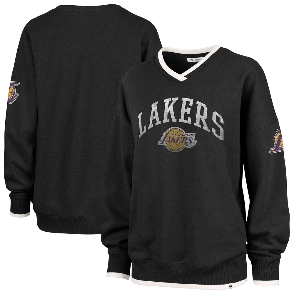 Women's '47  Black Los Angeles Lakers Rise Wax Pack Daze '80s Oversize Pullover Sweatshirt