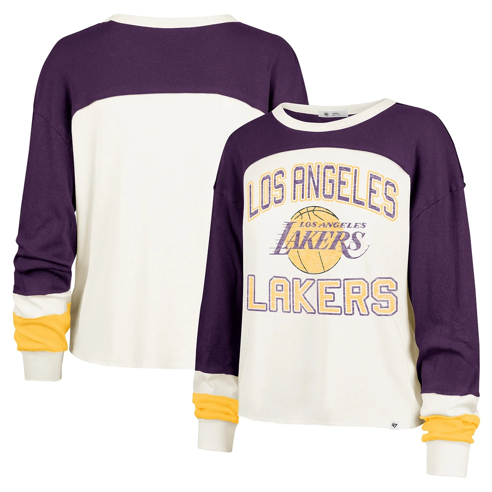 T-shirt à manches longues raglan '47 crème Los Angeles Lakers Curve pour femme