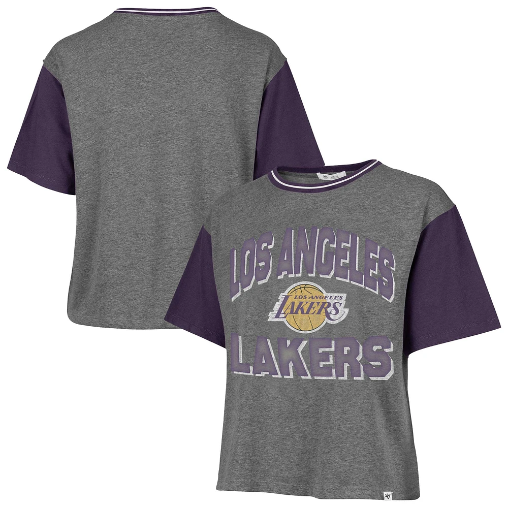 T-shirt gris à blocs de couleurs Rise Clubhouse Ziggy pour femme Los Angeles Lakers '47