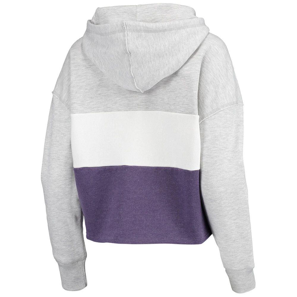 Women's '47 Heathered Gray Los Angeles Lakers Lizzy Cutoff Pullover Hoodie