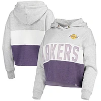 Women's '47 Heathered Gray Los Angeles Lakers Lizzy Cutoff Pullover Hoodie