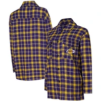 Chemise de nuit boutonnée pour femme College Concepts violet/or Los Angeles Lakers Boyfriend