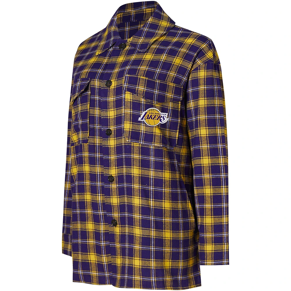 Chemise de nuit boutonnée pour femme College Concepts violet/or Los Angeles Lakers Boyfriend