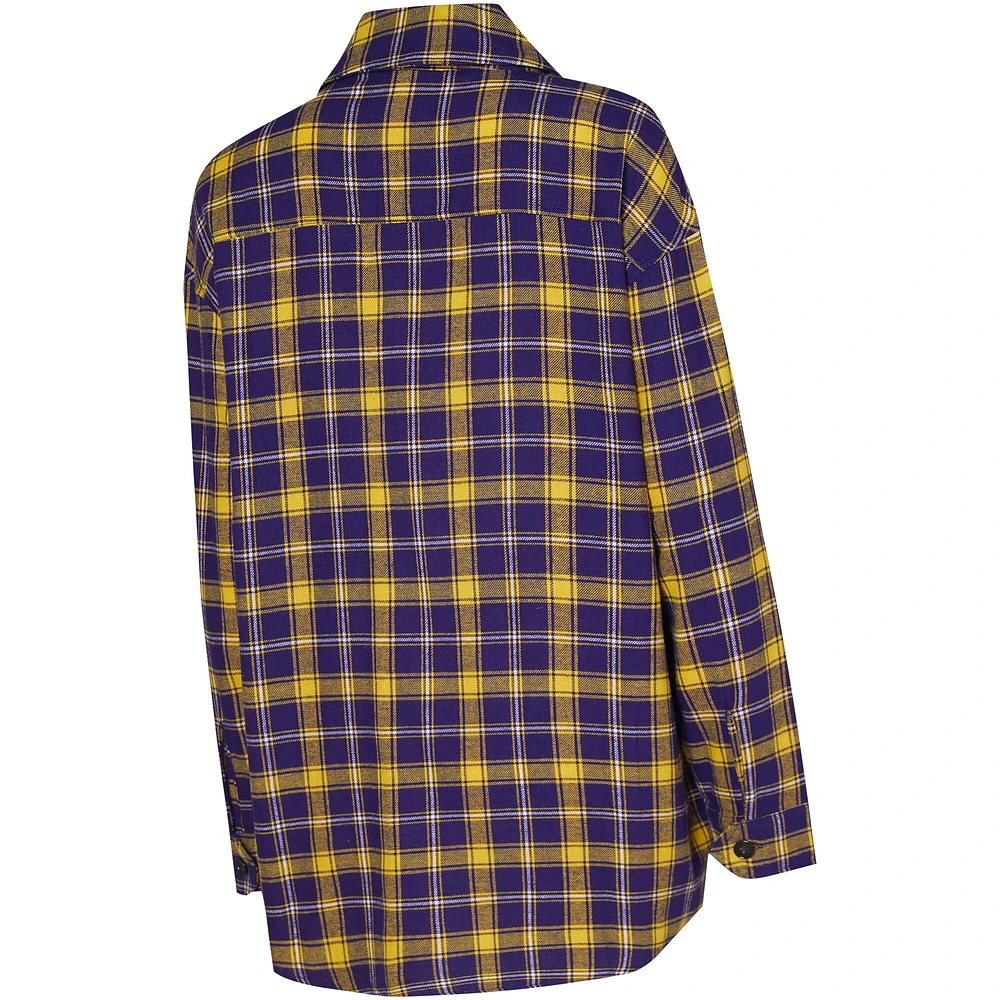 Chemise de nuit boutonnée pour femme College Concepts violet/or Los Angeles Lakers Boyfriend