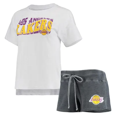 Women's Lusso Gray Los Angeles Lakers Maisie-Maggie Velour Pullover Hoodie & Jogger Pants Set