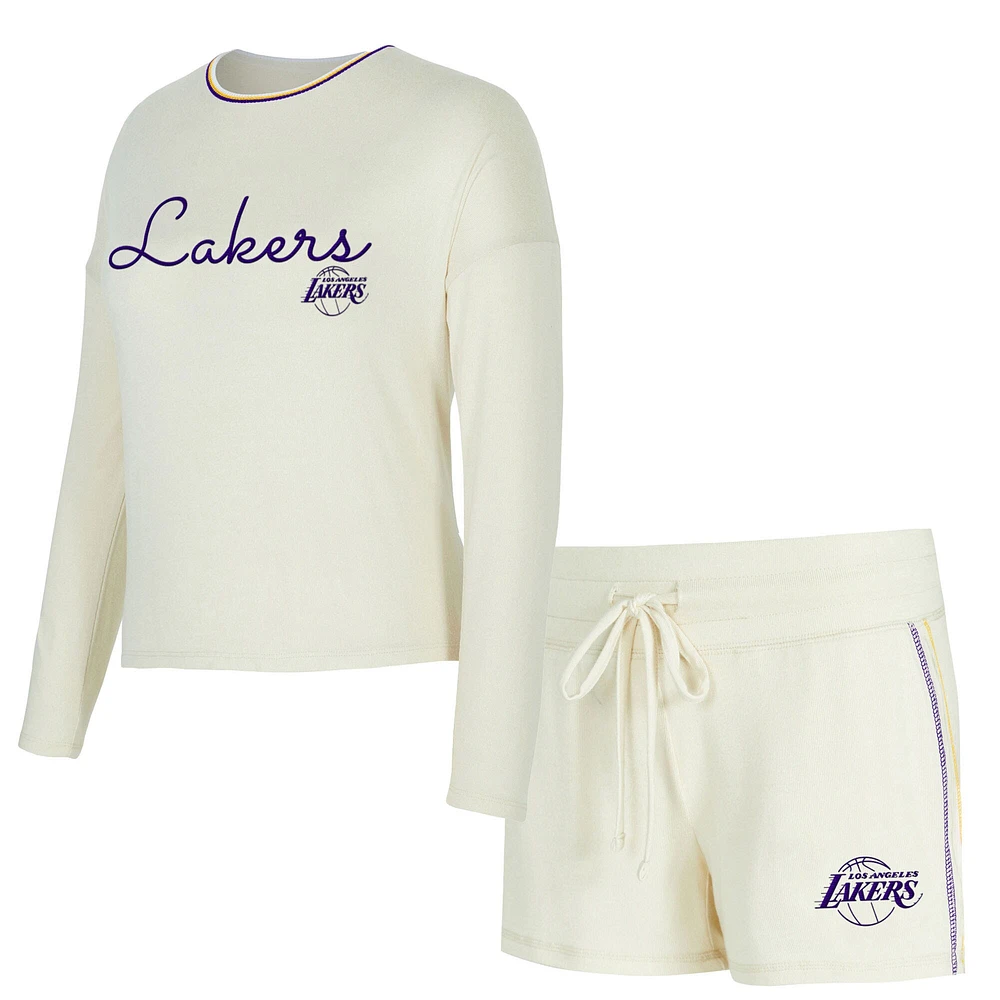 Women's Concepts Sport Cream Los Angeles Lakers Kaki Hacci Knit Long Sleeve T-Shirt & Shorts Set