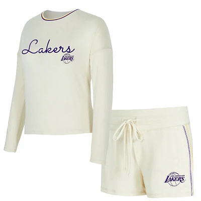 Women's Concepts Sport Cream Los Angeles Lakers Kaki Hacci Knit Long Sleeve T-Shirt & Shorts Set