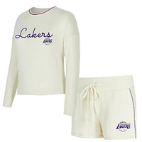 Women's Concepts Sport Cream Los Angeles Lakers Kaki Hacci Knit Long Sleeve T-Shirt & Shorts Set
