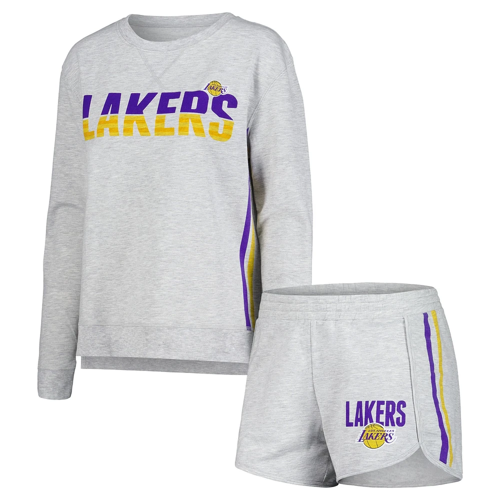 Ensemble de nuit Concepts Sport pour femmes, t-shirt et short à manches longues en cèdre des Los Angeles Lakers, gris