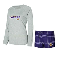 Women's Concepts Sport Los Angeles Lakers Petition Long Sleeve Top and Shorts Set