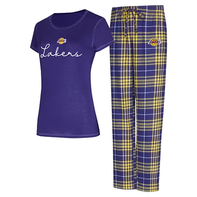 Ensemble de nuit pour femme avec t-shirt et pantalon en flanelle Los Angeles Lakers Vector violet/or Concepts Sport