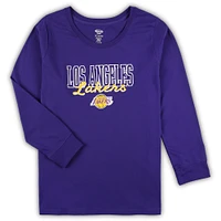 Women's Concepts Sport Purple/Heather Gray Los Angeles Lakers Plus Long Sleeve T-Shirt and Shorts Sleep Set