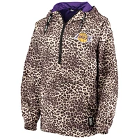 Women's DKNY Sport Leopard Los Angeles Lakers Gabriella Windbreaker Half-Zip Hoodie