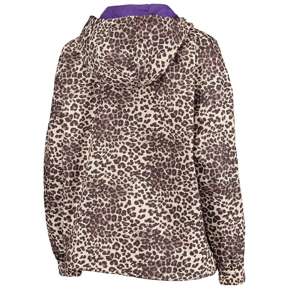 Women's DKNY Sport Leopard Los Angeles Lakers Gabriella Windbreaker Half-Zip Hoodie