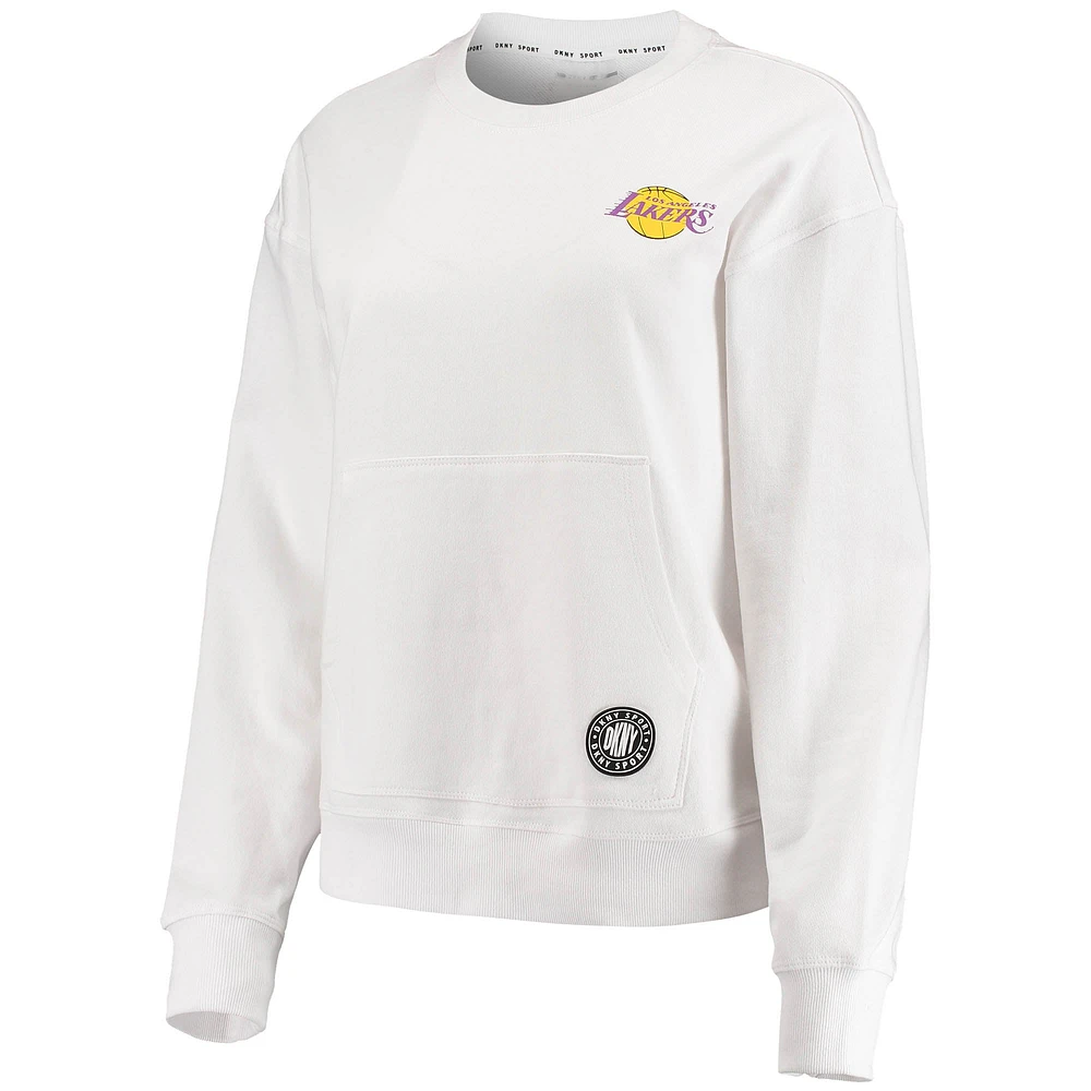 Women's DKNY Sport White Los Angeles Lakers Camila Crew Pullover Sweatshirt