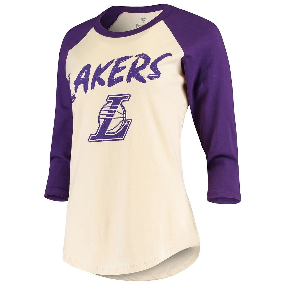 T-shirt raglan à manches 3/4 Fanatics Anthony Davis pour femmes, crème, Los Angeles Lakers