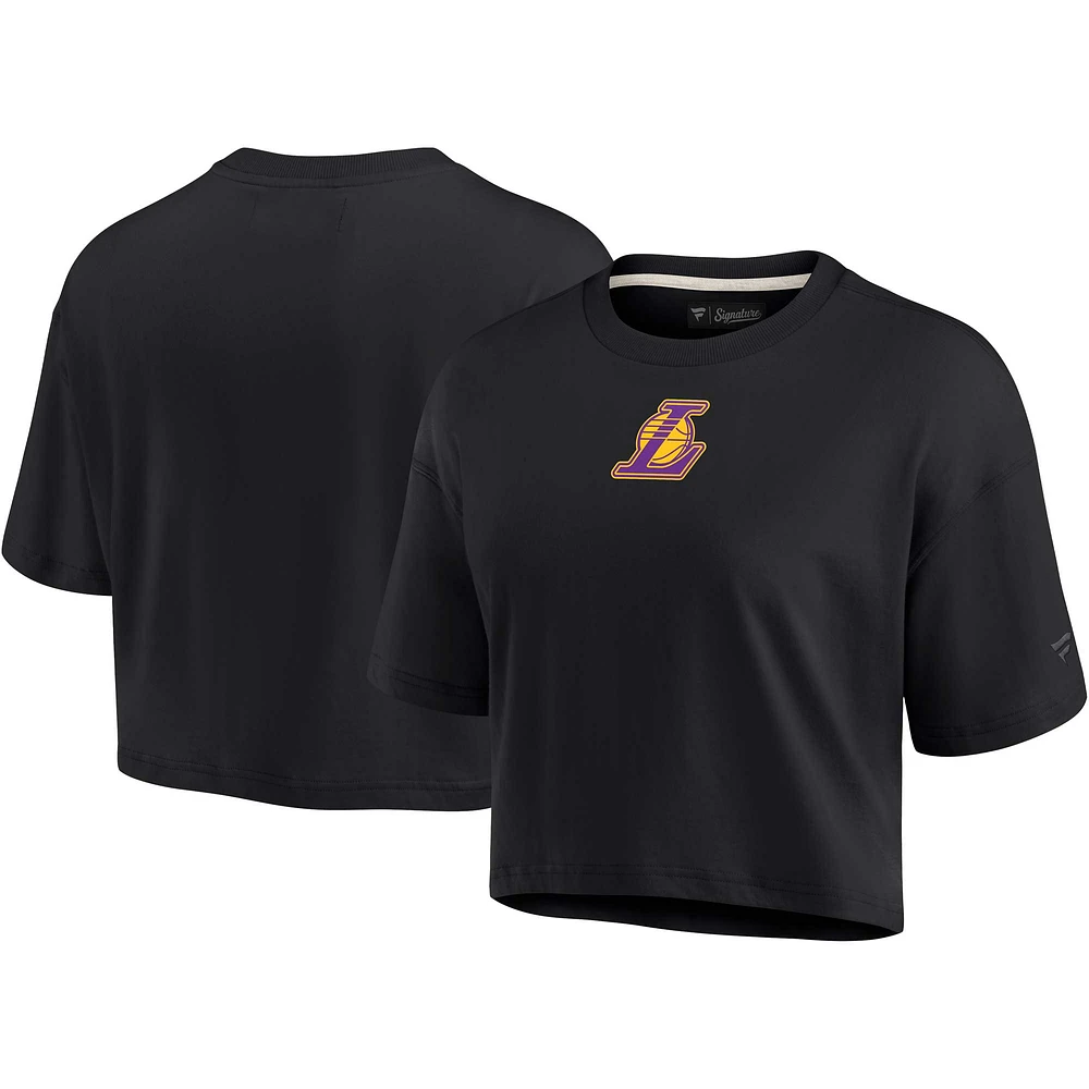 Women's Fanatics Black Los Angeles Lakers Elements Super Soft Boxy Cropped T-Shirt