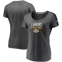 Women's Fanatics Charcoal Los Angeles Lakers Double-Fade Space-Dye V-Neck T-Shirt