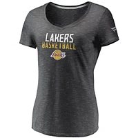 Women's Fanatics Charcoal Los Angeles Lakers Double-Fade Space-Dye V-Neck T-Shirt