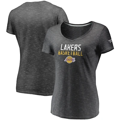 Women's Fanatics Charcoal Los Angeles Lakers Double-Fade Space-Dye V-Neck T-Shirt