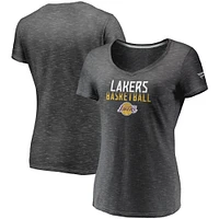 Women's Fanatics Charcoal Los Angeles Lakers Double-Fade Space-Dye V-Neck T-Shirt